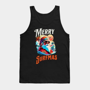 Merry Surfmas, Santa Waving, Christmas, Surf Gift, Santa Gift Tank Top